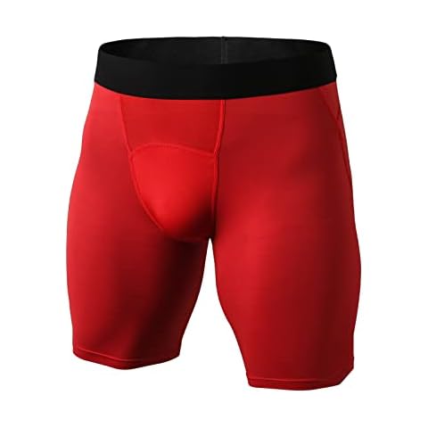 Yishengwan Men's Running Compression Shorts Cool Dry Base Layer Sports Undershorts Breathable Gym Short Tights for Training Workout Fitness Cycling Red XS Cover