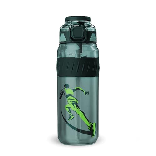 Image of Pulze Sports Sipper Water Bottle 750ml | Green| BPA-Free, Leakproof Flip Cap with Straw | Time Marker Hydration Bottle | Durable Gym Bottle for Workout, Running & Daily Use