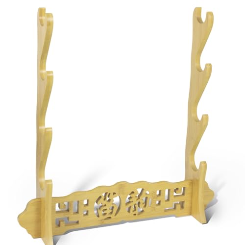 YCXYQ Wood Color - 4 Layer Bamboo Flute Display Stand Flute Stand Musical Instrument display Rack Xiao Bawu Display Stand Sword Stand Samurai Sword Stand Bamboo Seat Nanzhu Rack