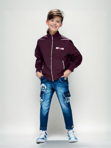 Image of HRKK Kids Windcheaters Solid Polyester Blend Jackets for Boys and Girls |
