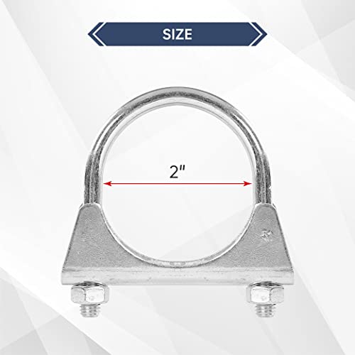 BATONECO 2" U Bolt Clamp, Muffler Exhaust Clamps,2 Inch Saddle Style Heavy Duty Mild Steel(2-Pack)