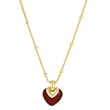 Collar con colgante de corazón rojo para mujer, corazón estilo rubí con cadena dorada, elegante diseño simple, ideal para el día de San Valentín y ocasiones especiales