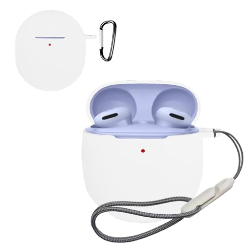 For Google Pixel Buds 2a ケース カバー (カラビナ付き+ストラップ付き ) シリコン収納 落下防止 キズ防止 耐衝撃 装着充電可能 防水 防塵 Google Pixel Buds 2a 用 ケース カバー(ホワイト)