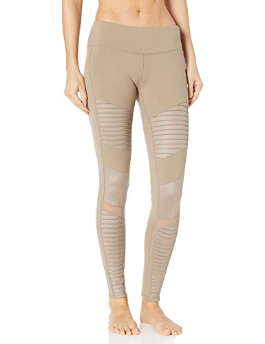 Alo Yoga Women's Mid-Rise Moto Legging, Gravel/Gravel Glossy, L