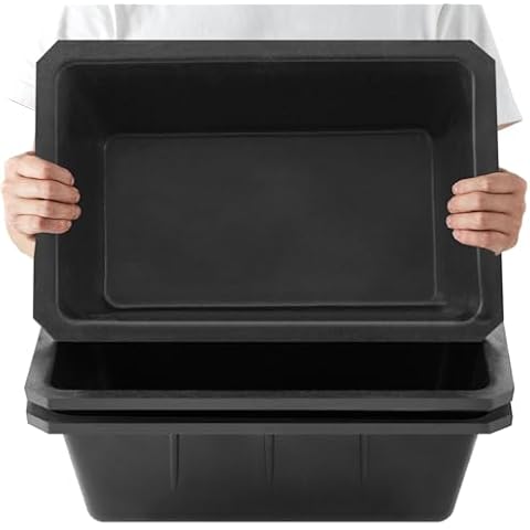 Sadnyy 3 Pcs Rubber Feeder Pan, 2.5 Gallon Horse Feed Bucket Rubber Feed Pan Large Utility Heavy Duty Rubber Horse Trough Feeder for Goats Horses Livestock Animal Feeding, 17.7 x 11.8 x 5.3 inches Cover