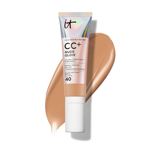 Image of IT Cosmetics CC+ Nude Glow SPF 40 - Medium Coverage Foundation, 2% Niacinamide + Hyaluronic Acid Brightening Glow Serum, Lightweight Up to 24H Hydration, Normal to Dry & Mature Skin - 1.08 fl oz