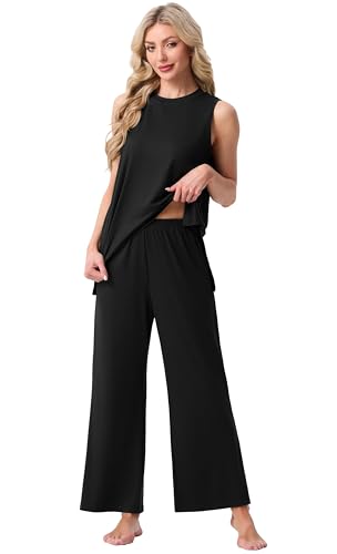 Image of PrinStory Womens Pajamas Sets 2 Piece Soft Pjs for Women Sleeveless Pajama Set Summer Loungewear with Pockets