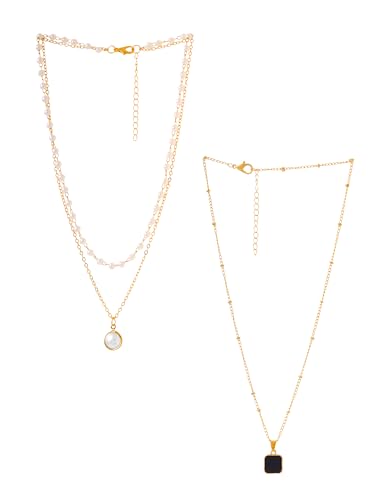 Image of Yellow Chimes 2Pcs Long Chain Pendent Necklace for Women & Girls - Stylish Pendant Chains for Wife, Girlfriend, Birthday, Anniversary
