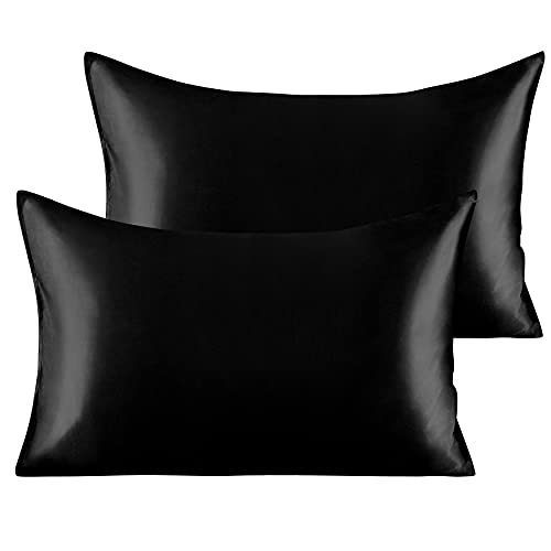 Silk Satin Toddler Pillowcases - 14x20 Pillowcases for Hair and Skin,2 Pack Luxurious Toddler Pillow Cases for Nursery, Kids, Boys and Girls, Black