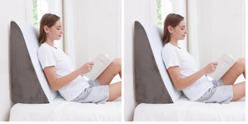 Image of Sasttie Wedge Pillow, 12 Inch Memory Foam Bed Wedge Pillow for Sleeping, Acid Reflux, Back Pain, Post Surgery, and Snoring, Designed with Washable Cover, Cool Gray (Pack of 2)