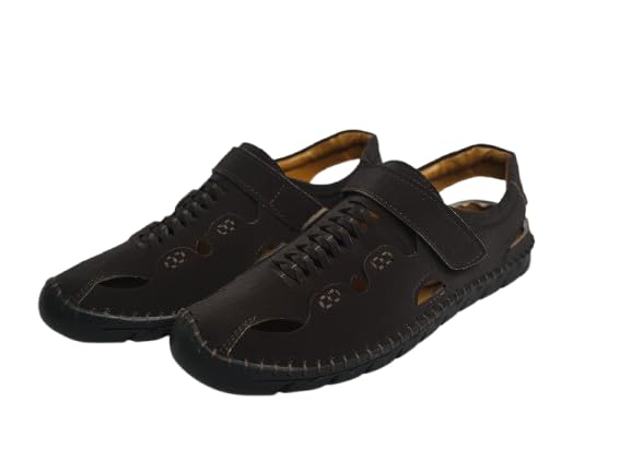HYBRID Men's Synthetic Leather Closed-Toe Sandals | Adjustable Strap Casual Sandals with Cushioned Sole-image-30