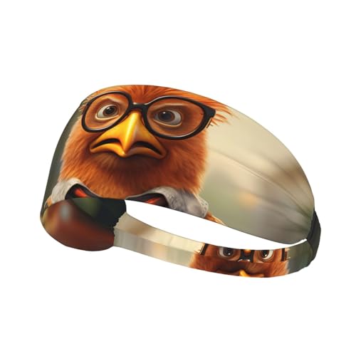 Diadema deportiva elástica unisex que absorbe la humedad atlética para correr, entrenar, deportes al aire libre, impresión creativa de pollos de dibujos animados
