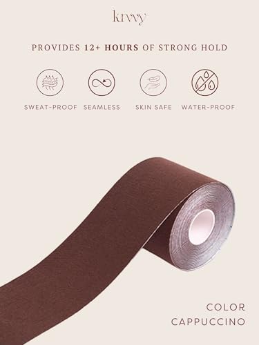 Image of Krvvy Uplift Body Tape Kit | Instant Lift & Shape Boob Tape | 5 Pairs of Disposable Nipple Pasties | Sweatproof | Strong Adhesive | All Bust Sizes | for Deep Necklines & Backless Outfits
