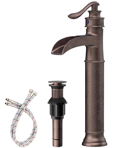 Vessel Sink Faucet Copper Tall Bathroom Faucets Waterfall Single Handle 1 Hole Farmhouse Antique...