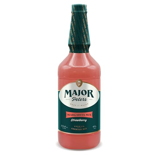 Major Peters' Strawberry Margarita Cocktail Mix, Only Add Spirits & Garnishes for Ideal Drink, (33.8 Fl Ounce, Pack of 1)