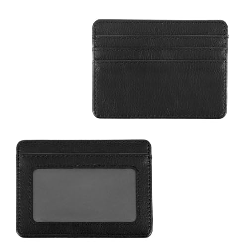Ouligay 2Pcs Slim Credit Card Wallet for Men Women Thin Slim Credit Card Holder PU Leather RFID Blocking Pocket Mini Small Wallet with ID Window