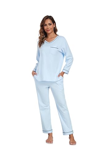 EA'S SECRET Women's Fall Pajama Sets 100% cotton Long Sleeve Pjs Lounge Sets Shirt and Pants Soft Sleepwear
