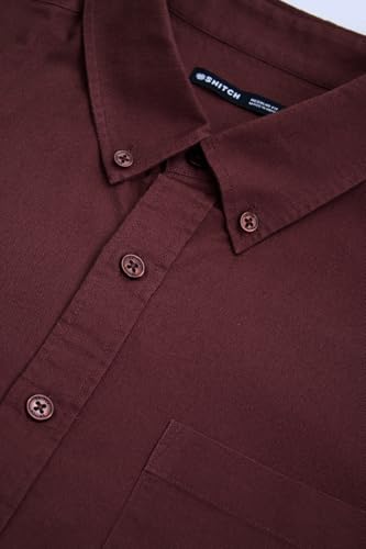 Image of SNITCH Men Casual & Semi-Formal Shirt | Regular Fit Long Sleeve Button-Down Collar Solid Oxford Style | 100% Cotton Breathable Fabric for Office, Date Night
