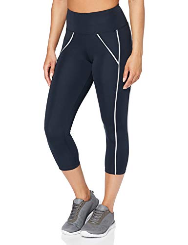 AURIQUE Legging de Course Capri Taille Haute Femme, Bleu Marine Foncé, 38 Cover