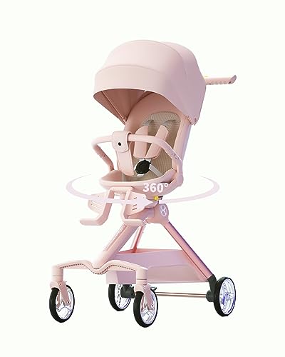 Image of Travel Baby Stroller, Mini ELF2 Compact Folding Stroller with 360 Reversible Seat, Airplane Compatible, Full Recline Backrest for Babys Toddlers-Pink