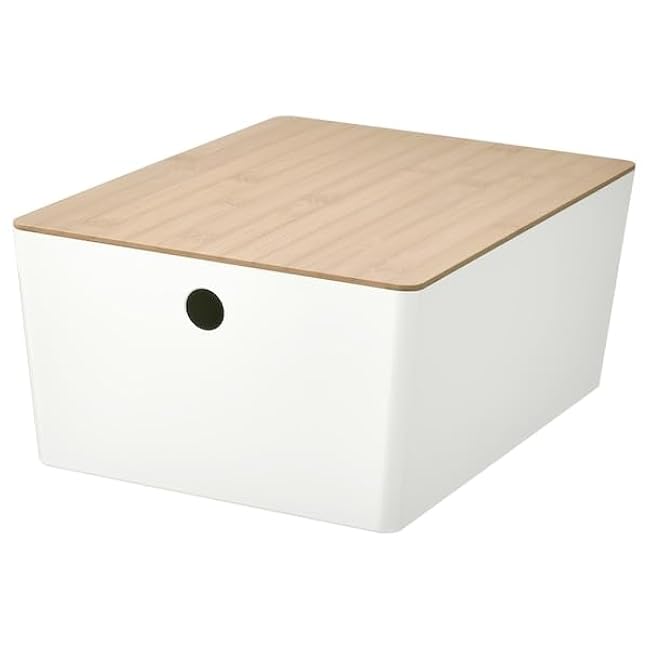 White Storage Box with Bamboo Lid ¨C 10? x 13? x 6¡± ¨C Stackable Organizer for Home, Office, or Closet