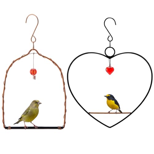 LemonRoad 2 Pcs Hummingbird Swing Bird Swings Metal Frames Birdie Swing with Red Decor Copper Hummingbird Perch with Iron S Hooks for Hanging Indoor Outdoor Trunk Lawn Patio Garden