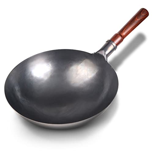 MQPALZKD Sartén de hierro sin revestimiento, utensilios de cocina de cocina hechos a mano con wok de gas (32 cm)