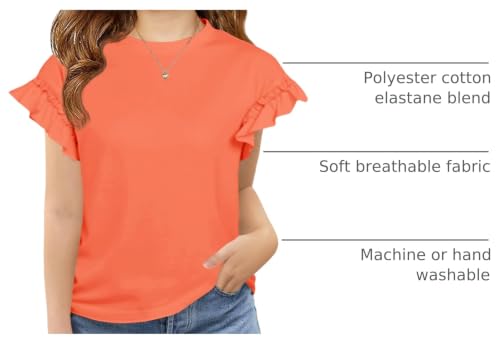 Image of Haloumoning Girls Ruffle Short Sleeve T Shirts Crewneck Tops 5-14 Years | Summer, Cute Tees Blouse, Casual, Solid Color, Loose Fit