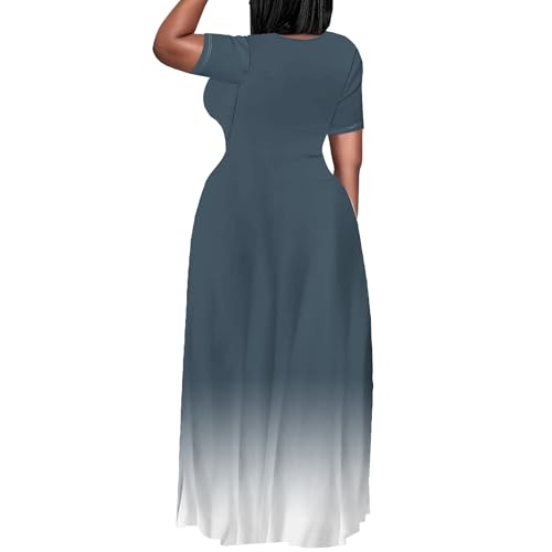 Image of PinkPatty Women's Plus Size Maxi Dresses Short Sleeve Sundress Summer T-Shirt Beach Long Dress with Pockets