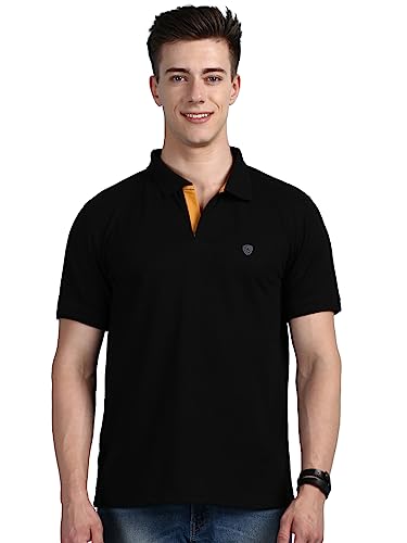 Lux Cozi Men's Pack of 1 Black Regular Fit Polo Neck Half Sleeve Solid Casual T-Shirt (Size : XX-Large)