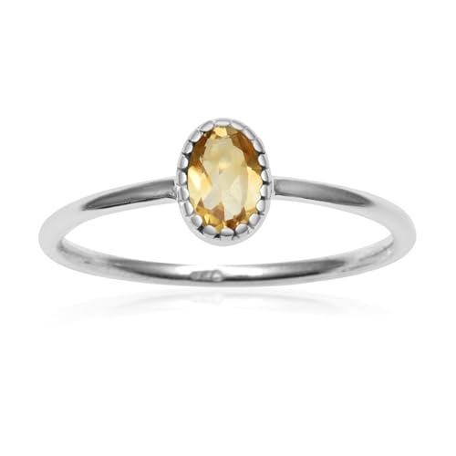 Silver Palace Anillo de plata de ley 925 con piedra de citrino natural para mujeres y niñas, Gema Metal, Citrino