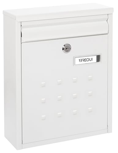 ARREGUI Buzón Exterior de Acero, Buzón de Correo Individual, Buzón de Pared Mediano, Agrupable, Fondo Estrecho, Fácil de Instalar, Blanco, Tamaño M (DIN A4) - 32 x 25 x 8cm