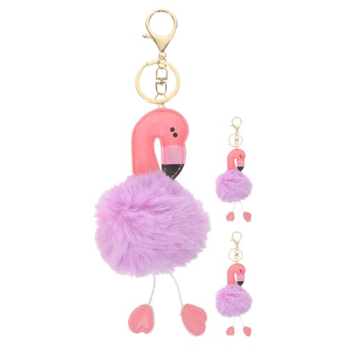 Abaodam Llaveros de Flamenco Peluche 3 Piezas Morado, Colgantes Creativos para Coche y Bolso, Llavero Ligero y Duradero para Uso Diario y Decoración Interior