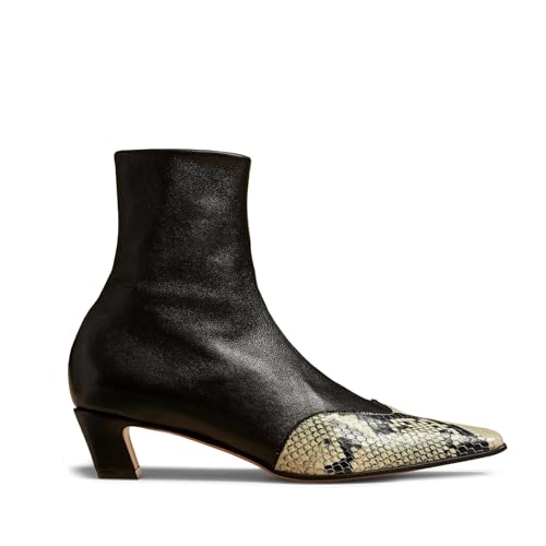 Ankle Boots for Women Square Toe Chunky Low Heel Ankle Booties Pull on Snakeskin Boots Women