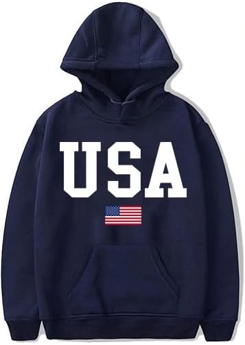 USA Hoodie Women Men Unisex Casual Graphic Patriotic American Flag Pullover Hoodie July 4th Drawstring Sweatshirt