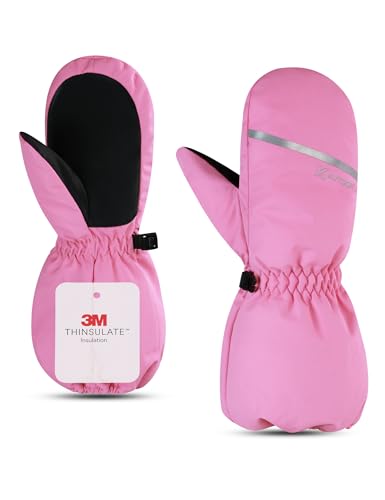 KUTOOK Gants Ski Enfant Impermeable Hiver Moufle Garcon Fille Neige Hiver Chaud Gant Snowboard Velo Tactile Sport Anti Froid Rose 6-8Ans M