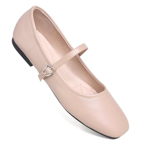 Image of TN TANGNEST Leather Flats for Women Retro Mary Jane Flats