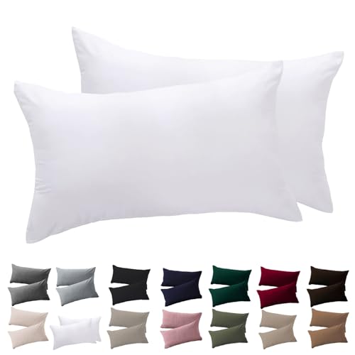 Soifox Kissenbezug 40x60 2er Set - Weiß kopfkissenbezug Für Kissen 40 x 60 cm 100% Mikrofaser Resistent und Hypoallergen Kissenbezüge mit Reißverschluss