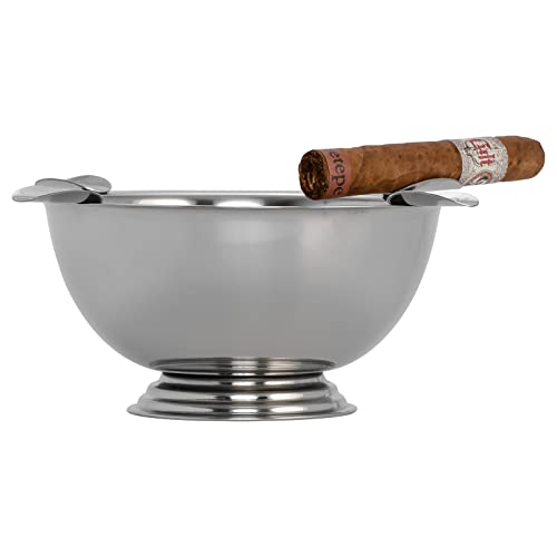 Stinky Cigar Ashtray, 4 Stainless Steel Stirrups, 8-Inch Diameter, 3-Inch Deep, Windproof, Deep Bowl Design, Known As 'The Original Stinky Ashtray, Polished Stainless Steel #TOP3