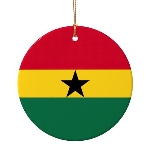 Bandera de Ghana con impresión de Navidad para compañeros de trabajo, regalos para amigos y familiares, adornos colgantes circulares de cerámica para decoración de árbol
