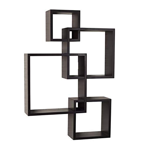 Image of Set of 4 Red and Brown Floating Cube Wall Storage Shelves Lounge Cubes Display Shelf