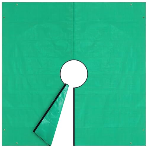 Landschaftsplane für Baumschnitt - 2 x 2 m Formschnittmatte wasserdichte Garten-Plane mit Eckverschlüssen, Klettverschluss in der Mitte, Busch-Trimmplane, Busch-Trimmfänger, Astplane mit Loch