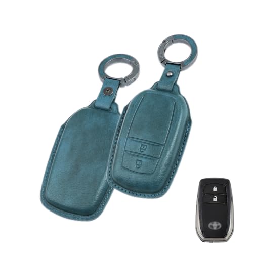 Image of Keyzone Vintage Leather Key Cover for Toyota Innova Crysta, Innova HyCross, Hilux 2 Button smart Key (VL-Blue)