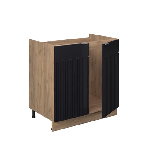 Vicco Meuble Bas sous-évier Fame-Line, Noir rayé, 80cm sans PT, à Combiner avec d'autres modules de la série Fame-Line