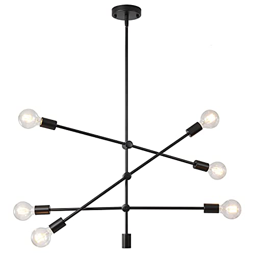Limited Stock Sivilynus Modern Sputnik Chandelier Light Fixture 6 Lights Black Farmhouse Ceiling Hanging Mid Century Pendant Light for Dining Room Foyer Kitchen Island