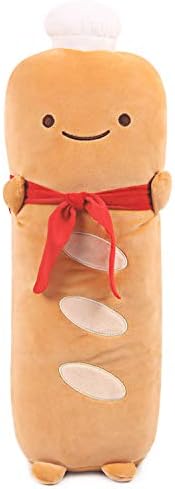 ARELUX Funny Toast Baguette Pillow,French Baguette Shape Plush Hugging Pillow with Red Scarf,Soft Toast Food Sofa Cushion for Home Decor,Gift for Kids Birthday, Valentine, Christmas(21.6")