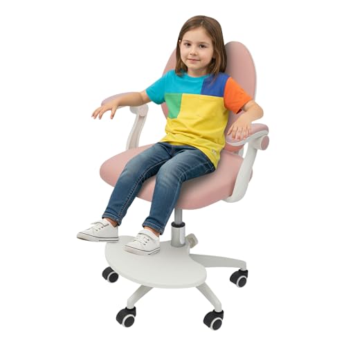 PromiseFly Silla de escritorio infantil, altura regulable, silla de escritorio con respaldo, con reposabrazos plegables 90°, silla de oficina, capacidad de carga de 100 kg, para dormitorio, color rosa