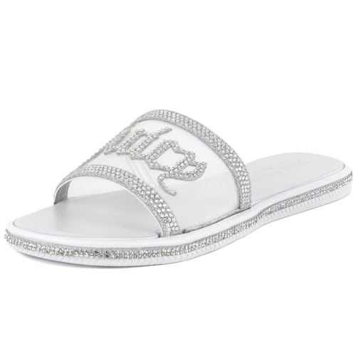 Image of Juicy Couture Women's Slide Sandals - Glitter Bling Open Toe Sparkle Flats - Dressy Summer Casual Footwear