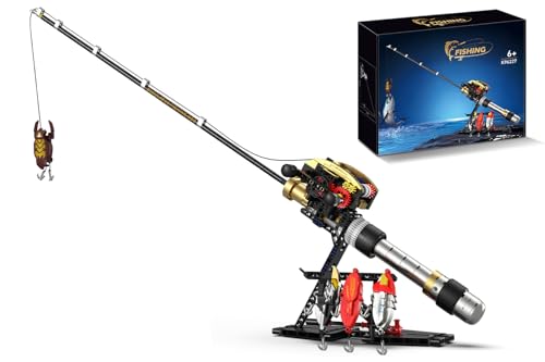 Fishing Rod Building Blocks Toy Compatible with LEGO Fish Rod STEM Mechanical Fishing Pole Construction Set with Reel and Fish Bait Accessories Creative Educational Toy Gift for Adult