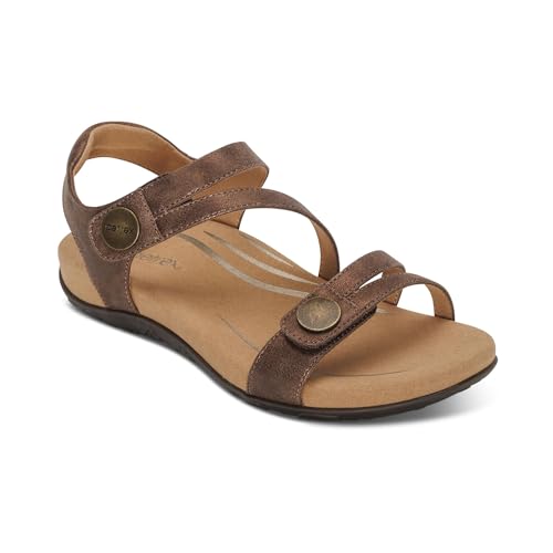 Aetrex Womens Jess Orthopedic Adjustable Quarter Strap Sandals - Comfort Memory Foam Fashion Flat Womens Sandals with Arch Support